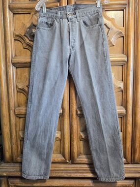 Vtg 90s Levis 501 0658 Sulfur Black Made in USA Jeans 28x29 Red Batwing Care Tag